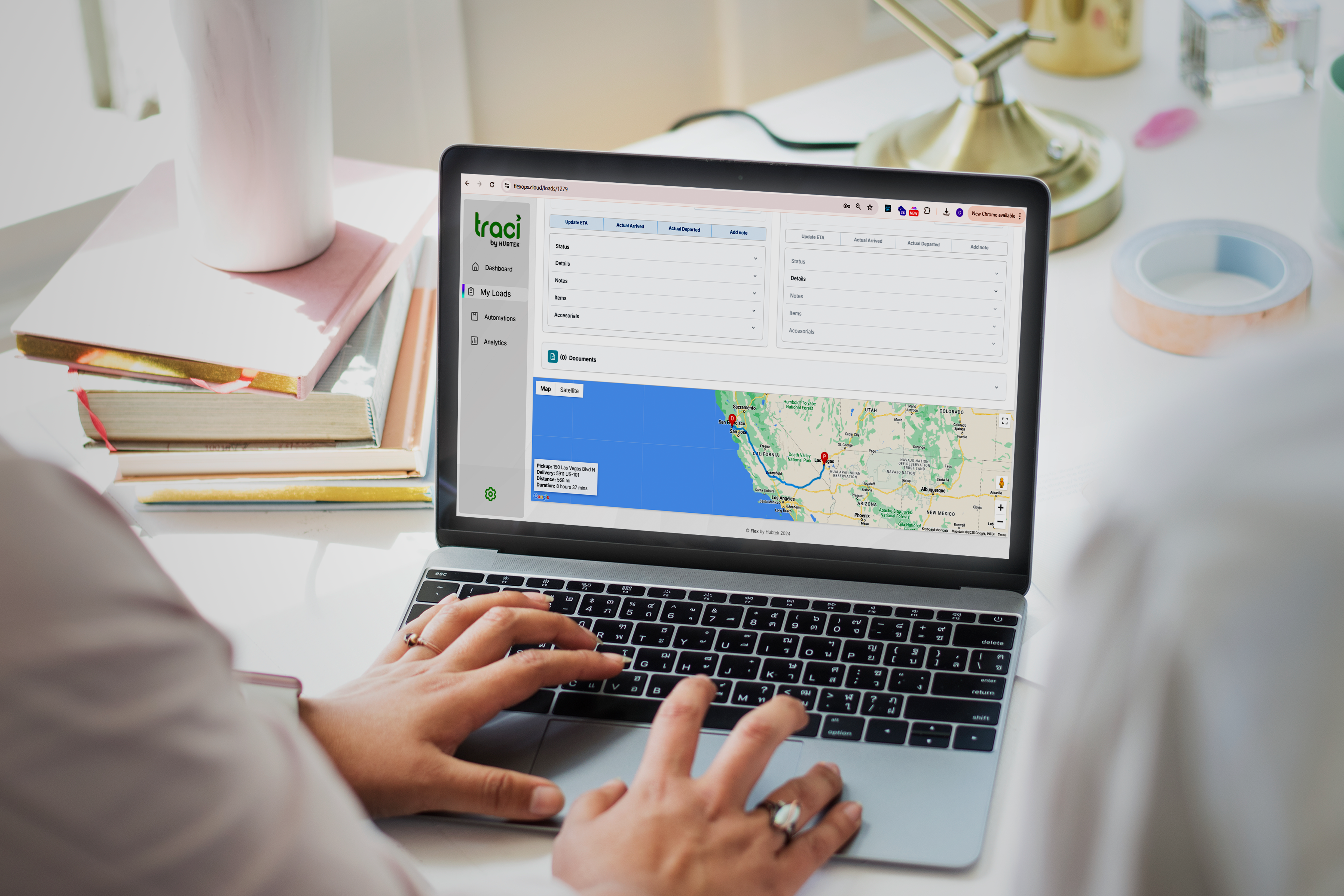 Traci Dashboard - Real-time logistics tracking interface showing live load monitoring and status updates